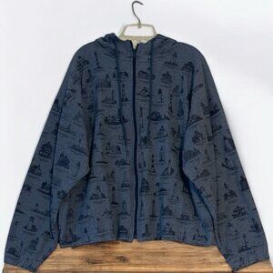 Lighthouse Zip Up Jacket Art Unlmtd XXL Coastal Nautical Preppy Vintage Blue